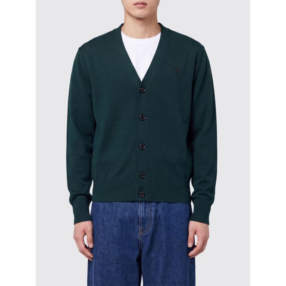 Ami Paris Men V-Neck Wool Cardigan Ami Paris With Contrast Embroidered Logo